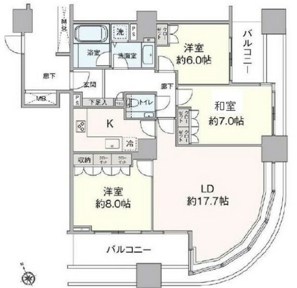 ザ・タワー・グランディア(3LDK) 23階の間取り図