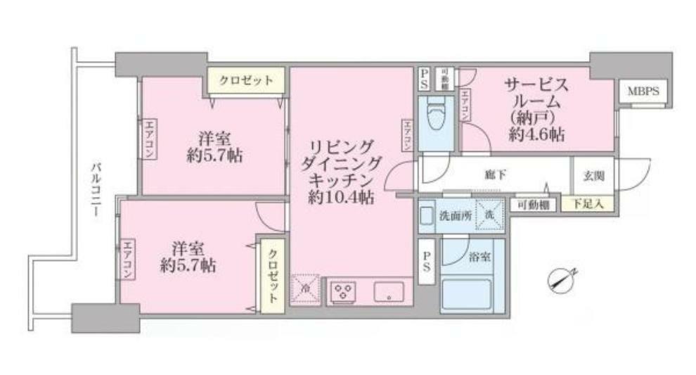 ホーユウパレス横浜羽沢(2LDK) 5階の間取り図