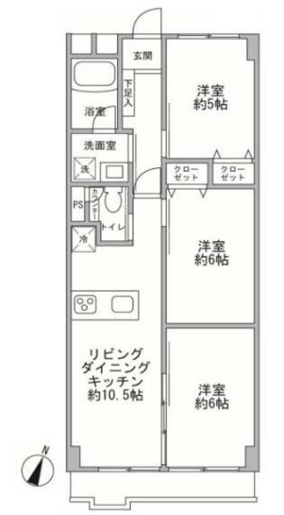 ニッコーハイツ菊名(3LDK) 3階の間取り図