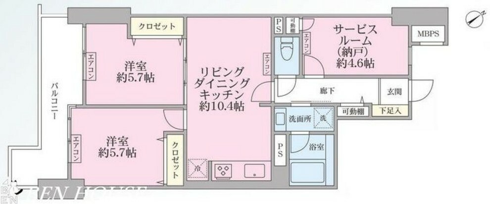 ホーユウパレス横浜羽沢(2LDK) 5階の間取り図