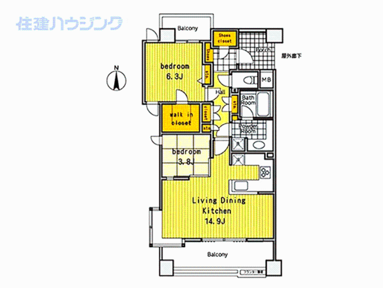 サーラ・コモド都立大学(2LDK) 4階の間取り図