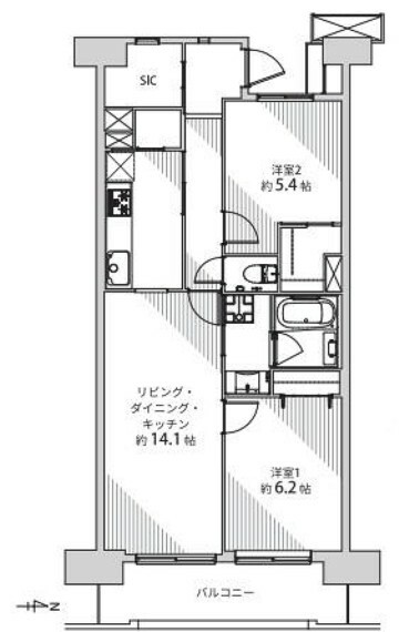 狛江セントラルハイツ(2LDK) 15階の間取り図