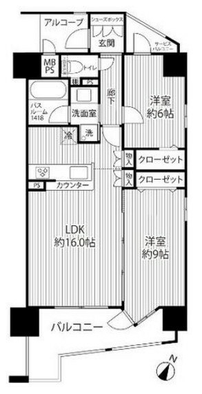 ザ・神戸北野レジデンス(2LDK) 4階の間取り図