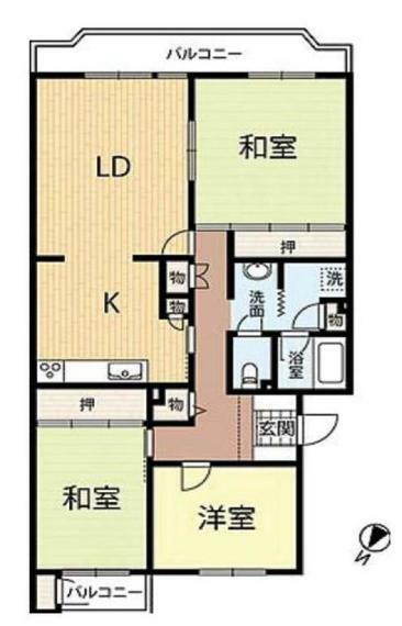 小山田桜台団地(3LDK) 4階の間取り図