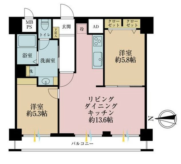 竹の塚マンション(2LDK) 9階の間取り図
