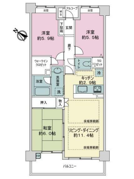 聖蹟桜ケ丘第2ダイヤモンドマンション(3LDK) 3階の内観