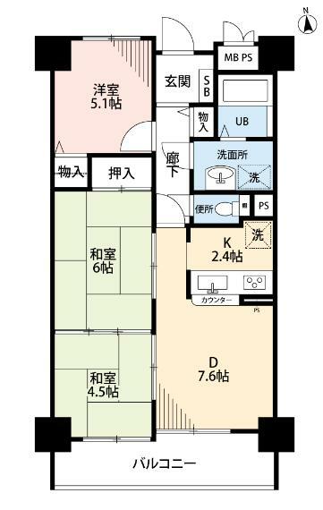 ライオンズマンションリバーサイド布施屋(3DK) 7階の間取り図
