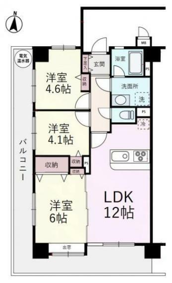 ライオンズマンション川越南古谷(3LDK) 4階の間取り図