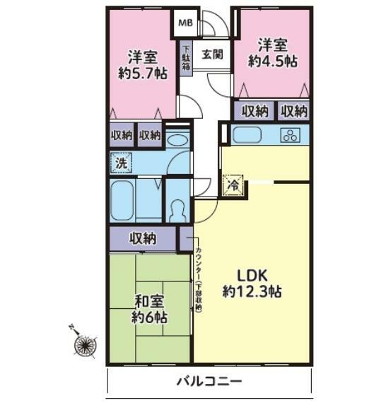 ライオンズマンション若葉台(3LDK) 2階の間取り図