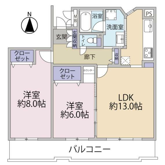 ビスタセーレ向陽台(2LDK) 1階の間取り図