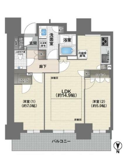 ローレルタワー堺筋本町(2LDK) 23階の間取り図
