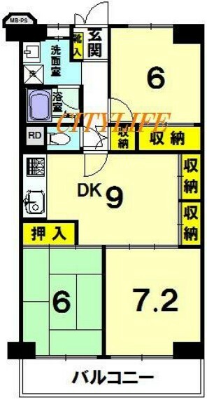 マンハイム山科(3DK) 2階の間取り図
