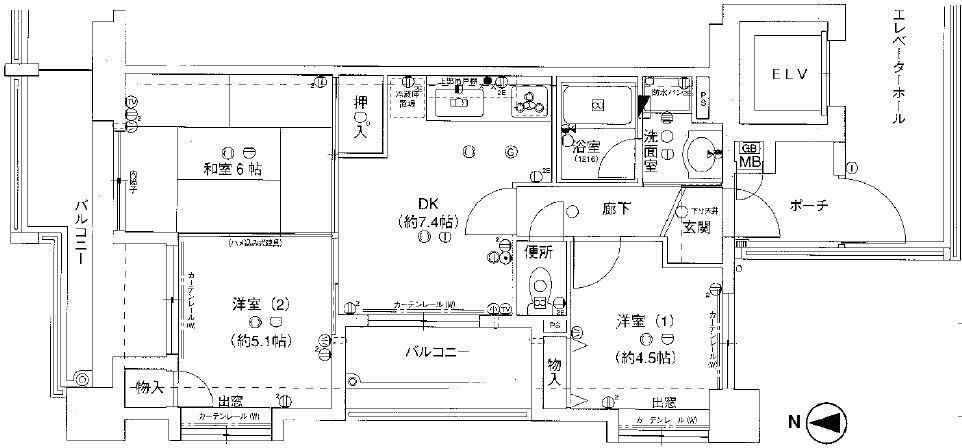 甲子園プラッツ(3DK) 3階の間取り図