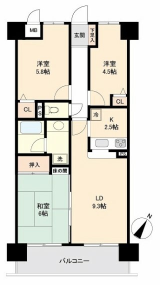 コスモ東松山(3LDK) 8階の内観