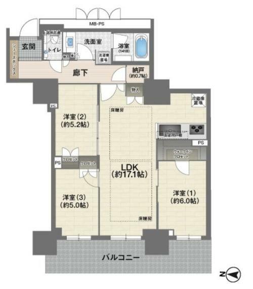 ローレルタワー堺筋本町(3LDK) 41階の間取り図