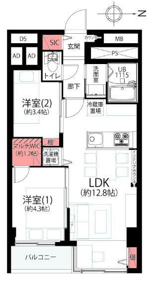 浅草不動院マンション(2LDK) 5階の間取り図
