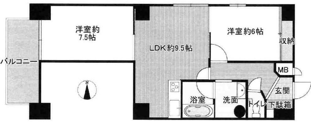 ハイネス阿波座(2LDK) 8階の間取り図