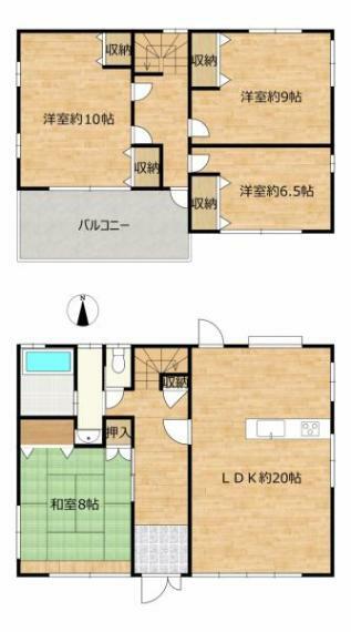 【リフォーム予定間取り】2階に洋室が3部屋、1階には和室とリビングがあります。3～6人ぐらいの家族が住みやすい間取りです。