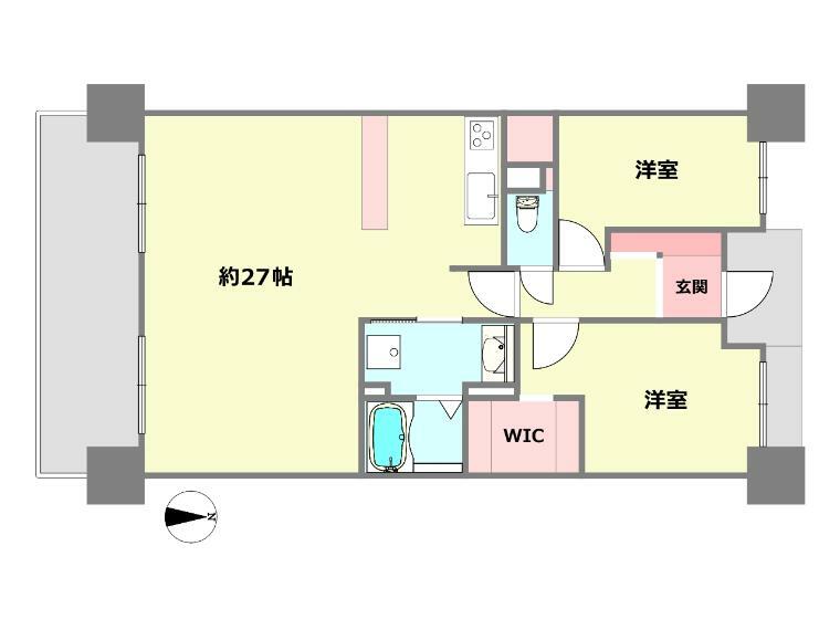 西宮マリナパークシティ桜のまち3番館(2LDK) 2階の間取り図