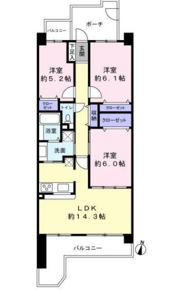 エステ・シティ船橋四番館(3LDK) 13階の間取り図