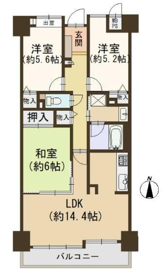 ライオンズマンション若江東2番館(3LDK) 15階の間取り図