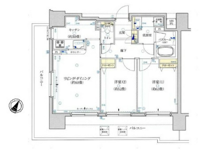 クリオ阪東橋(2LDK) 2階の間取り図