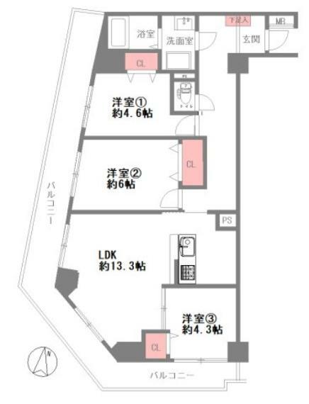 GSハイム新大阪(3LDK) 2階の間取り図