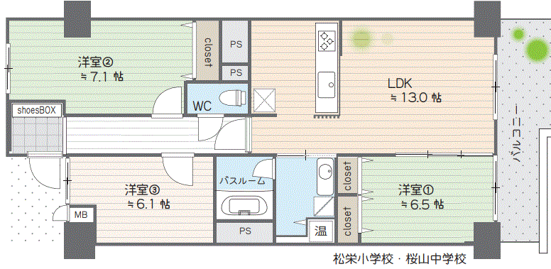 サンマンション御器所(3LDK) 6階の間取り図