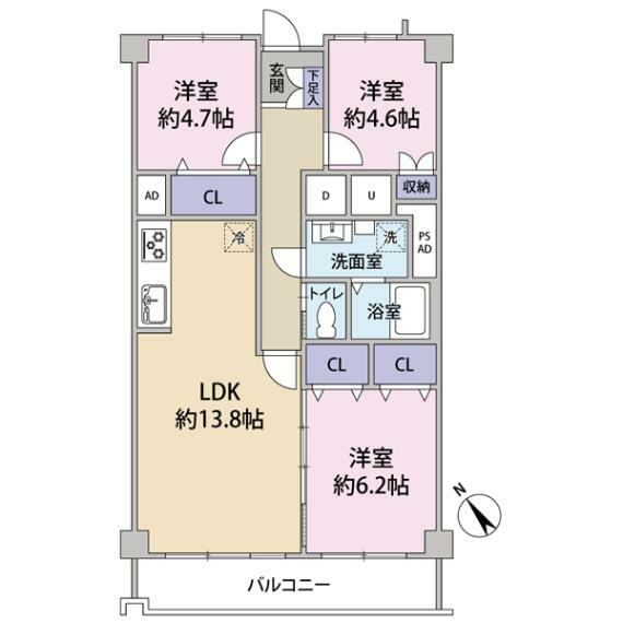 多摩稲城マンションC棟(3LDK) 3階の内観