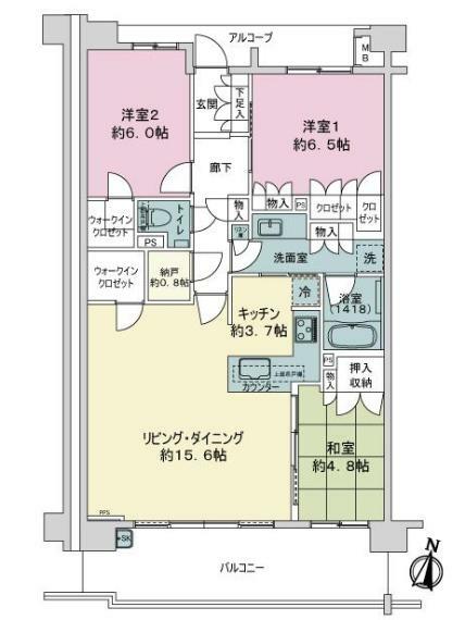 ヒルトップ横浜山手レジデンス(3LDK) 5階の間取り図