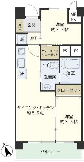 川口寿コーポ(2DK) 6階の間取り図