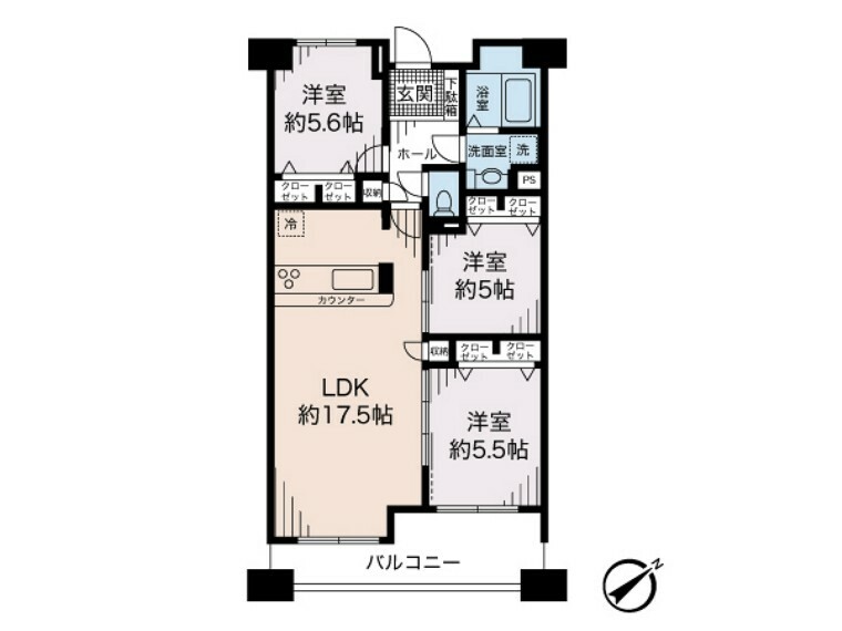 東急ドエル・横浜ヒルサイドガーデン壱番館(3LDK) 4階の間取り図
