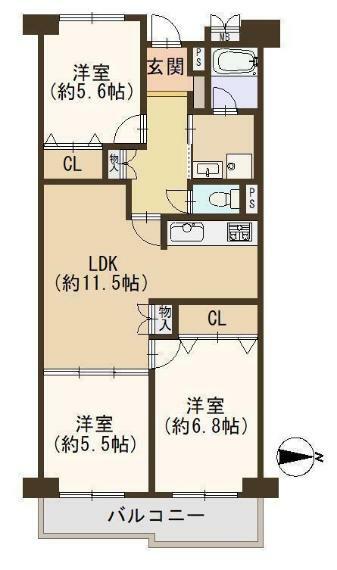 八戸ノ里第二ガーデンハイツ(3LDK) 4階の間取り図
