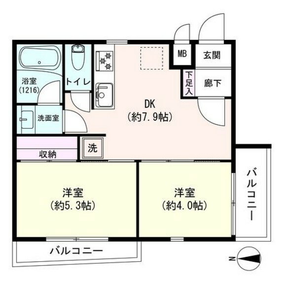 城和クリスタル赤塚(2DK) 4階の間取り図