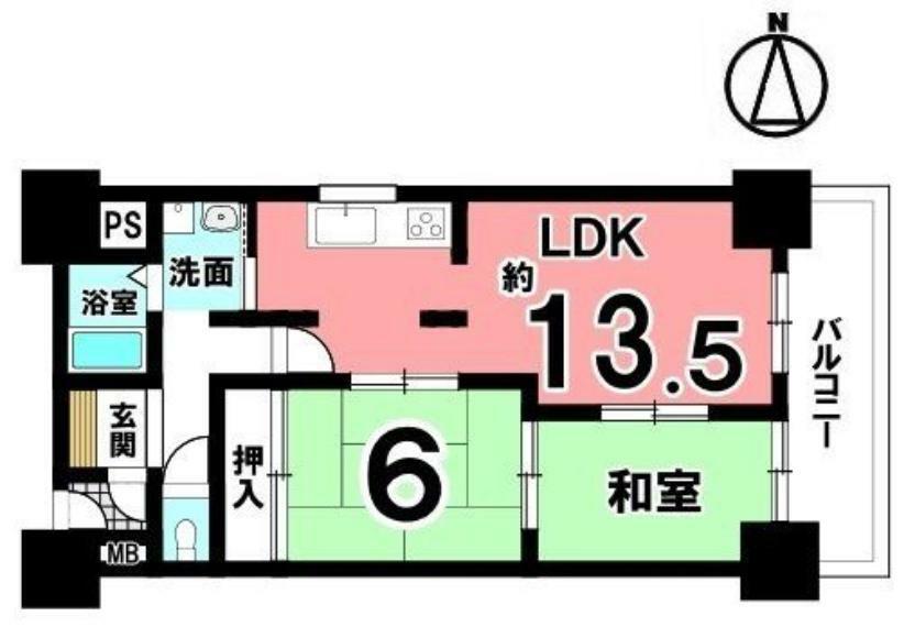 サン橿原神宮前ハイツ(2LDK) 5階の間取り図