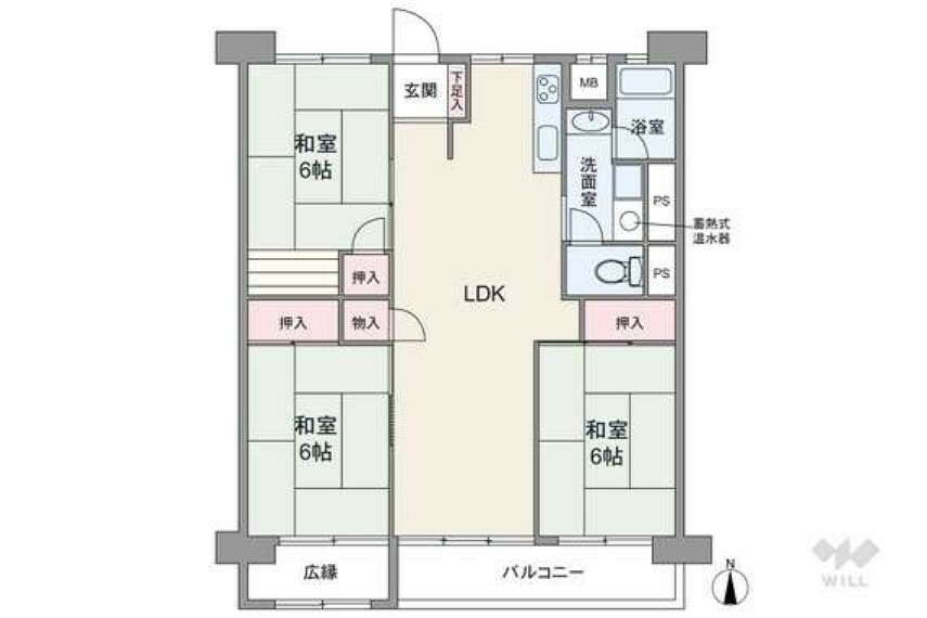 平針原住宅2棟(3LDK) 3階の間取り図