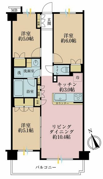 パレステージ梅島シャインコート(3LDK) 4階の間取り図