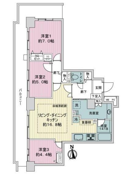 ライオンズタワー竹の塚ガーデン(3LDK) 19階の間取り図