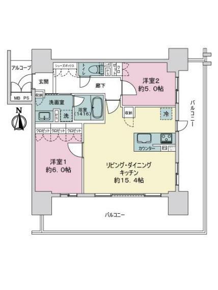 ワコーレ　ザ・神戸旧居留地レジデンスタワー(2LDK) 4階の間取り図