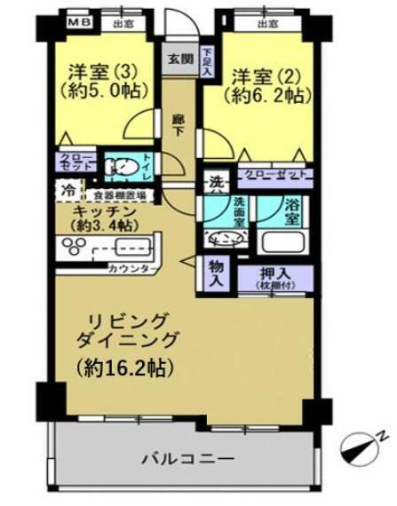 ロータリーパレス東松山箭弓町(2LDK) 4階の間取り図