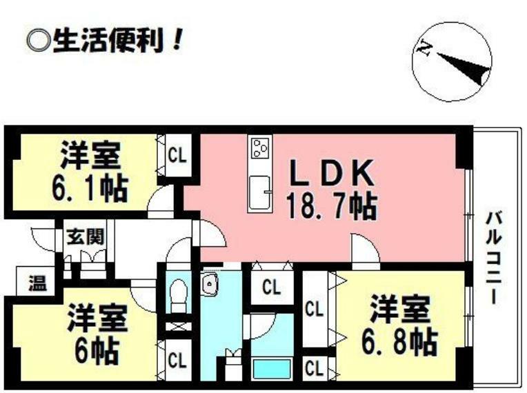 ピュアライフ弥生I(3LDK) 2階の間取り図
