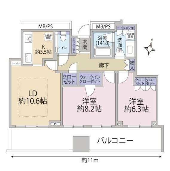 横浜ポートサイドプレイス(2LDK) 12階の間取り図