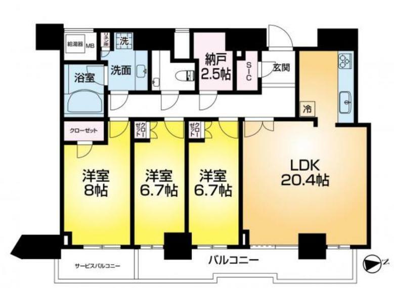 ジークレフ新神戸タワー(3LDK) 39階の間取り図