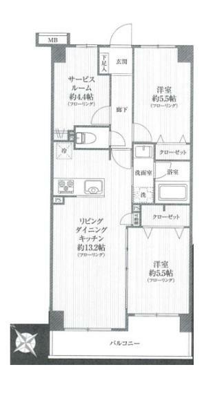 ダイアパレス川越霞ヶ関(2LDK) 10階の間取り図
