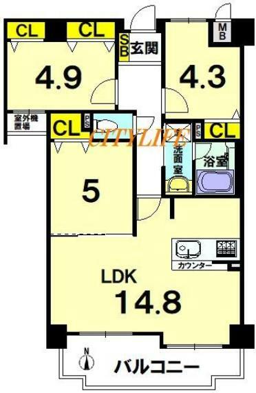 グローバル嵯峨(3LDK) 6階の間取り図