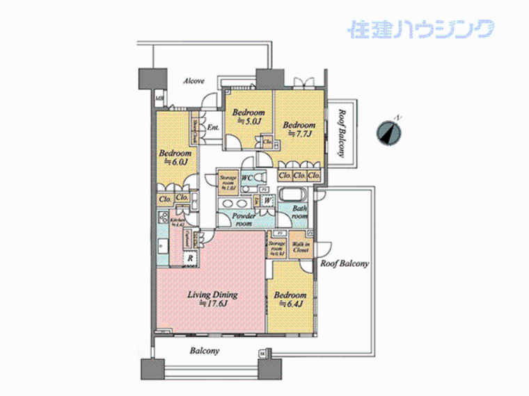 The目黒四季レジデンス(4LDK) 7階の間取り図