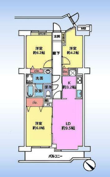 エクセル北浦和A棟(3LDK) 7階の間取り図