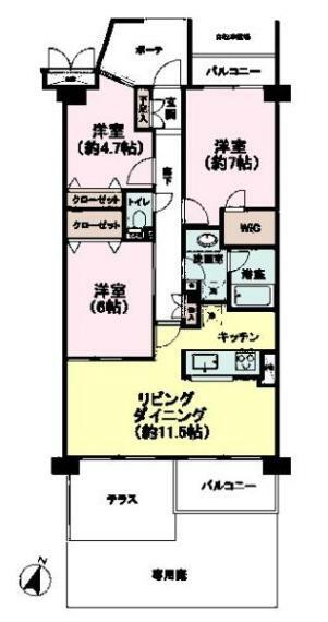 モアステージ新柏壱番館(3LDK) 1階の間取り図