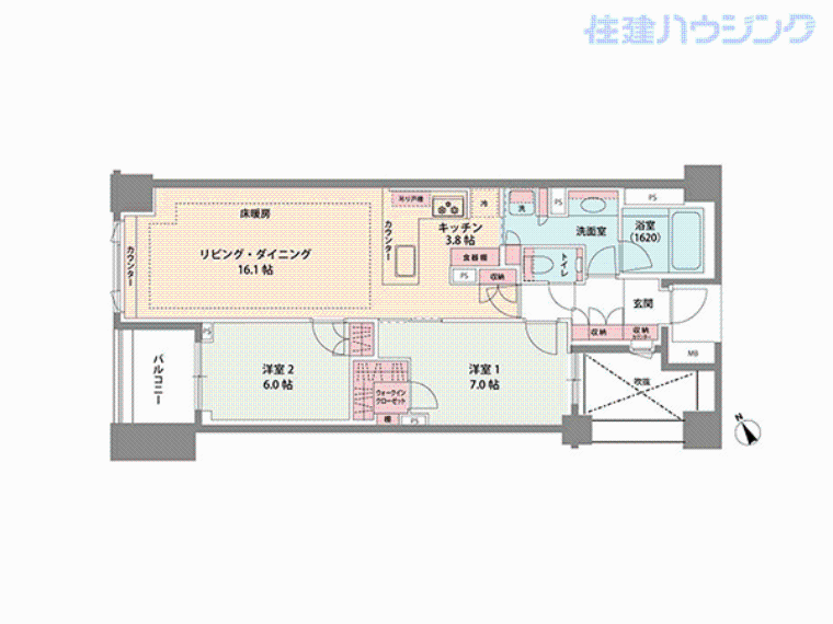 ミッドガーデン赤坂氷川(2LDK) 3階の間取り図