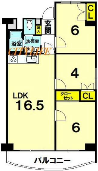 ファミール伏見B棟(3LDK) 3階の間取り図
